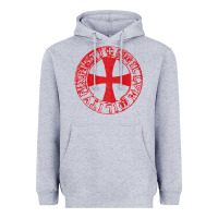 Heather Grey Mens Crusader Knight  Knights Templar Cross T  Badge Heavyweight Hoodie - longCreatives