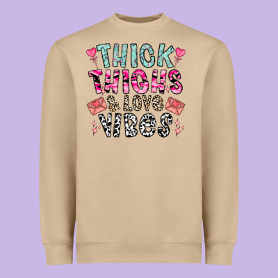 Thick Thighs And Love Vibes Heavyweight Sweatshirt Designed By Cowhidedigitalart