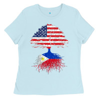 Baby Blue Filipino Roots American Grown Philippines Flag Gift Ladies Tee - longCreatives