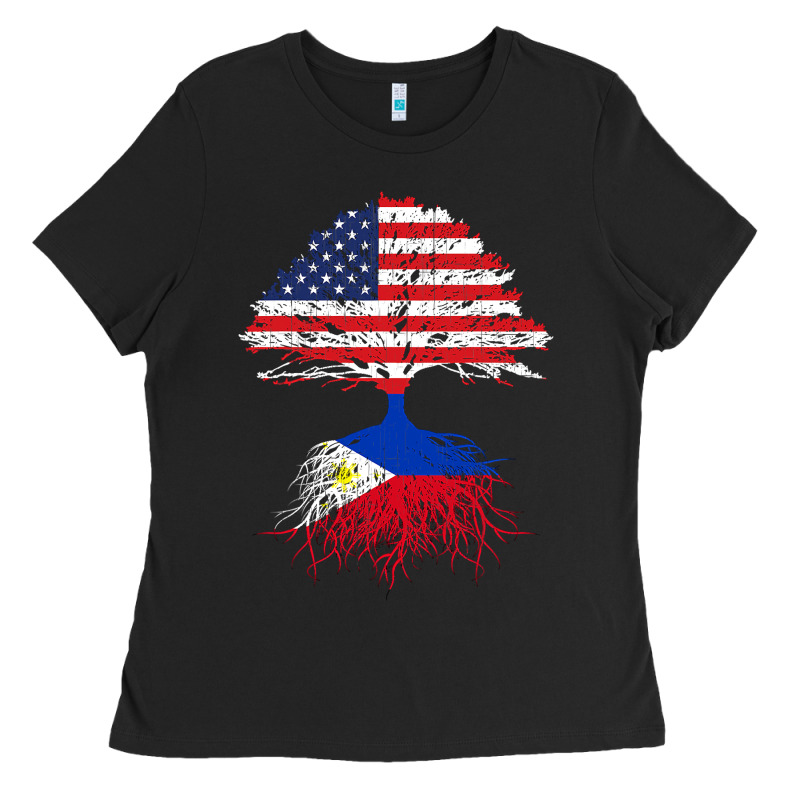 Filipino Roots American Grown Philippines Flag Gift Ladies Tee by longCreatives | Teevron