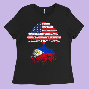 Filipino Roots American Grown Philippines Flag Gift Ladies Tee Designed By Longcreatives