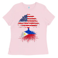 Bubblegum Pink Filipino Roots American Grown Philippines Flag Gift Ladies Tee - longCreatives