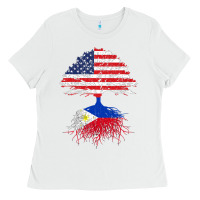 White Filipino Roots American Grown Philippines Flag Gift Ladies Tee - longCreatives
