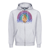 Heather Grey bunny rainbow Zipper Hoodie - Artiststas