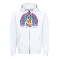 White bunny rainbow Zipper Hoodie - Artiststas