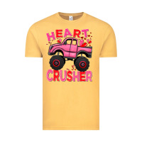 Vintage Mustard Heart crusher pink monster truck Valentine's Day Vintage Tee - HowdyJamesFarm