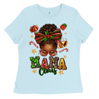 Baby Blue mama claus afro messy bun Ladies Tee - texasbilliewilder