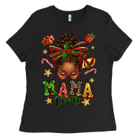 Black mama claus afro messy bun Ladies Tee - texasbilliewilder