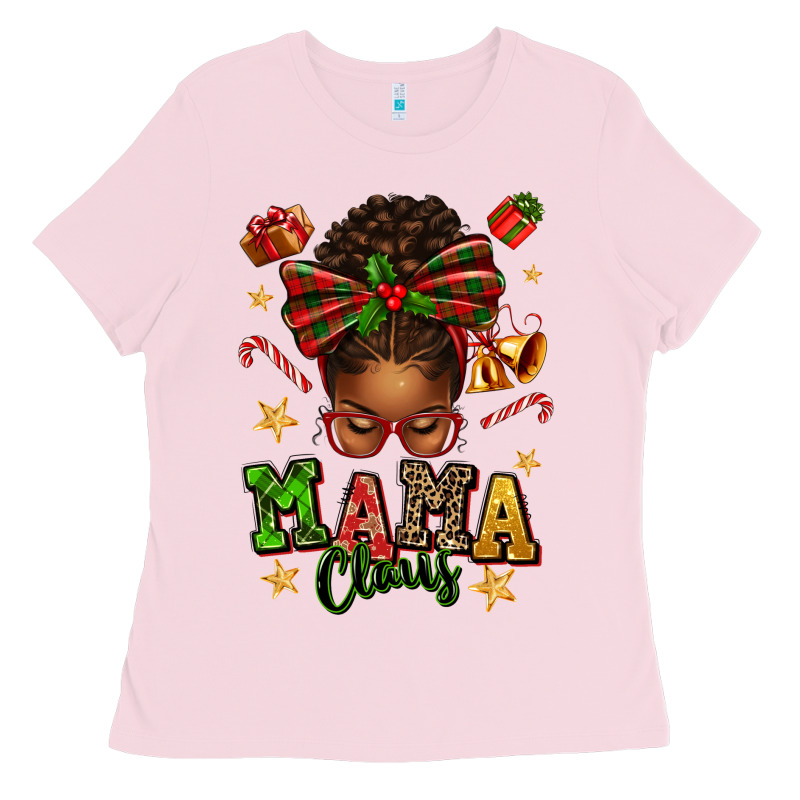 Mama Claus Afro Messy Bun Ladies Tee by texasbilliewilder | Teevron