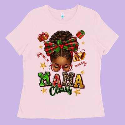 Mama Claus Afro Messy Bun Ladies Tee Designed By Texasbilliewilder
