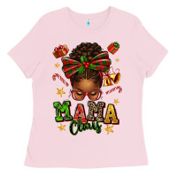 Bubblegum Pink mama claus afro messy bun Ladies Tee - texasbilliewilder