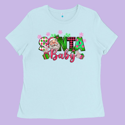 Santa Baby Pink Christmas Ladies Tee Designed By Texasbilliewilder