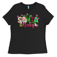 Black santa baby pink christmas Ladies Tee - texasbilliewilder