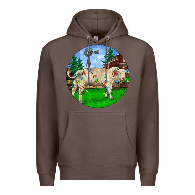 Christmas Charolais Bull And Barnyard Premium Hoodie by RanaPortraitStore | Teevron
