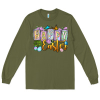 Army Green Happy Easter Long Sleeve Tee - OliviaCreatesArt