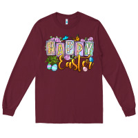 Burgundy Happy Easter Long Sleeve Tee - OliviaCreatesArt