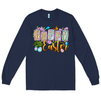 Navy Happy Easter Long Sleeve Tee - OliviaCreatesArt