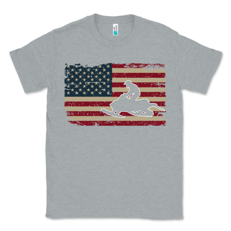 Snowmobile Usa Flag Snow Sled Patriotic Snowmobiling Gift Classic Tee by longCreatives | Teevron