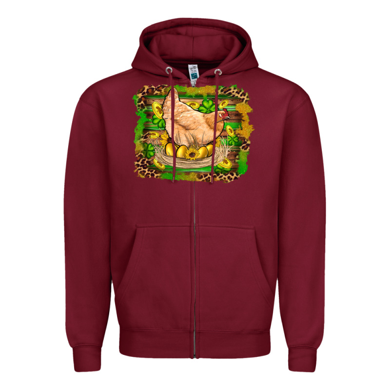 St Patricks Day Farm Chicken Gold Eggs Leopard Serape Glitter Zipper Hoodie by Artiststas | Teevron
