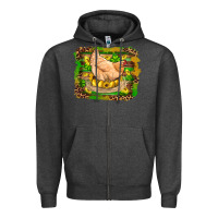 Charcoal Heather st patricks day farm chicken gold eggs leopard serape glitter Zipper Hoodie - Artiststas