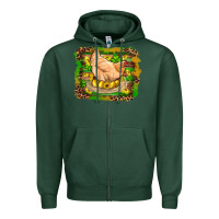 Sports Green st patricks day farm chicken gold eggs leopard serape glitter Zipper Hoodie - Artiststas
