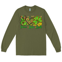 Army Green St. Patrick's Day Peace love luck Long Sleeve Tee - OliviaCreatesArt