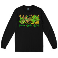Black St. Patrick's Day Peace love luck Long Sleeve Tee - OliviaCreatesArt
