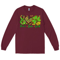Burgundy St. Patrick's Day Peace love luck Long Sleeve Tee - OliviaCreatesArt
