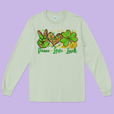 St. Patrick's Day Peace Love Luck Long Sleeve Tee Designed By Oliviacreatesart