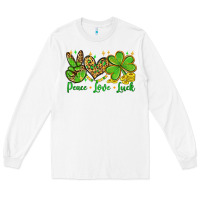 White St. Patrick's Day Peace love luck Long Sleeve Tee - OliviaCreatesArt