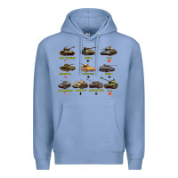 Colony Blue Top Ten Best WW2 Tanks M4 Sherman Panzer IV Tiger II T34 Premium Hoodie - longCreatives
