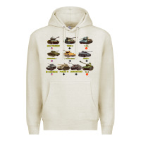 Oatmeal Heather Top Ten Best WW2 Tanks M4 Sherman Panzer IV Tiger II T34 Premium Hoodie - longCreatives