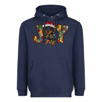 Navy dachshund puppy christmas joy Heavyweight Hoodie - BarkalooDesign