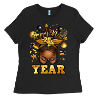 Black happy new year afro messy bun Ladies Tee - texasbilliewilder