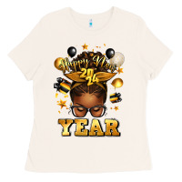 Happy New Year Afro Messy Bun Ladies Tee | Teevron
