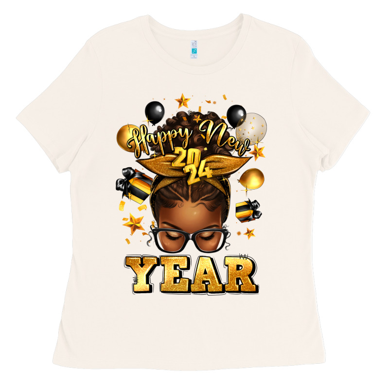 Happy New Year Afro Messy Bun Ladies Tee by texasbilliewilder | Teevron