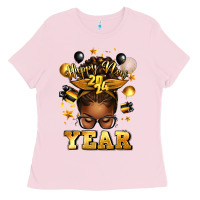Bubblegum Pink happy new year afro messy bun Ladies Tee - texasbilliewilder