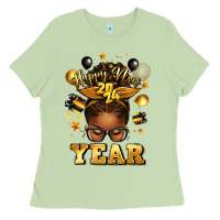 Matcha happy new year afro messy bun Ladies Tee - texasbilliewilder
