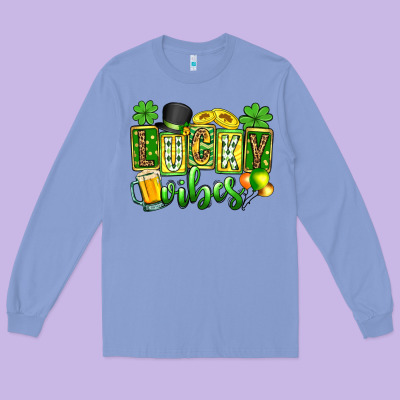 St. Patrick's Lucky Vibes Long Sleeve Tee Designed By Oliviacreatesart