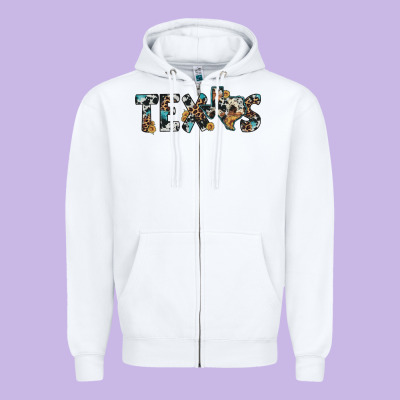 Texas Sunflower Cowhide Leopard Texas Map Zipper Hoodie Designed By Artiststas
