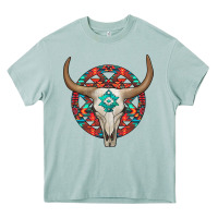 Arona turquoise aztec bullskull Heavy Core Tee - JahusDesignShop