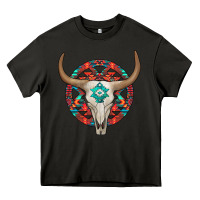 Asphalt turquoise aztec bullskull Heavy Core Tee - JahusDesignShop