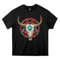 Black turquoise aztec bullskull Heavy Core Tee - JahusDesignShop
