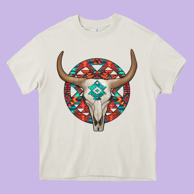 Turquoise Aztec Bullskull Heavy Core Tee Designed By Jahusdesignshop