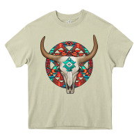 Mossy turquoise aztec bullskull Heavy Core Tee - JahusDesignShop