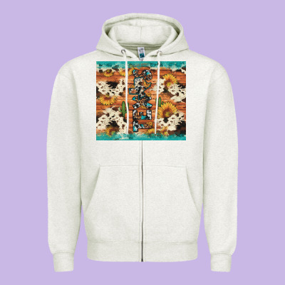 Texas Sunflower Cactus Cowhide Zipper Hoodie Designed By Artiststas