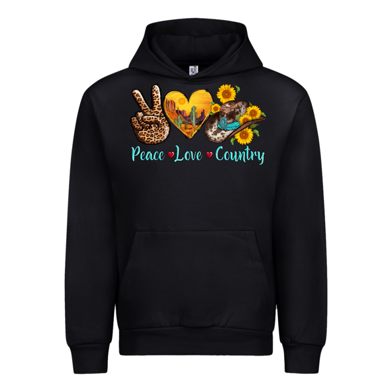Peace Love Country Cowhide Cowboy Hat Urban Hoodie by AdoDesignShop | Teevron