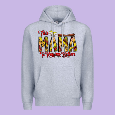 This Mama Is Raising Ballers Softball And Baseball Premium Hoodie Designed By Cowhidedigitalart