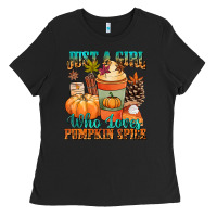 Black Just a girl who loves pumpkin spice Ladies Tee - NancyCooperArtShop