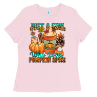 Bubblegum Pink Just a girl who loves pumpkin spice Ladies Tee - NancyCooperArtShop